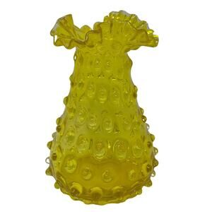 Hobnail Vase Canary Glass Fluted‎ Ruffled Top Rim Vintage 60s